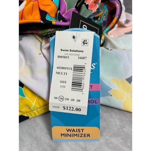 Swim Solutions Plus Size Tummy Control Off-The-Shoulder Ruffled Swimsuit Sz 18W - Picture 5 of 6